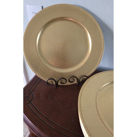 Set of 6 Gold Finish Charger Service Plates 13" by Gibson - Picture 3 of 6